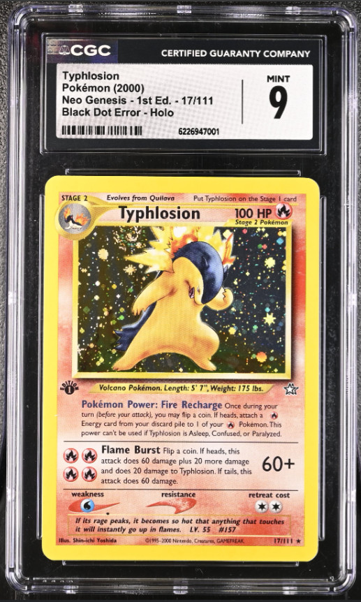 Pokémon Typhlosion 2000 Neo Genesis - 1st Ed. #17/111 Black Dot Error Holo CGC 9