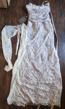 HOUSE OF CB 'Artemis' Vintage Cream Lace Maxi Dress, Lace Up Back, Size M, NEW!!