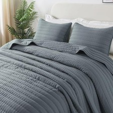 Blue Size Quilt Bedding Sets with 1 Pillow Sham, Lightweight Twin Blue Grey