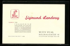 Vertreterkarte Wien, Sigmund Lendvay, Fabrik für Posamenten, Uniform, Leonische 