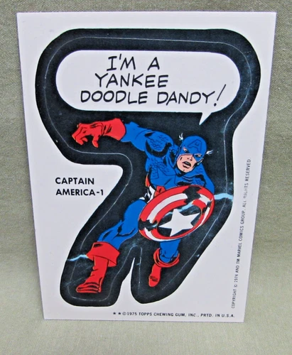 1975 CAPTAIN AMERICA 1 STICKER Vintage Topps Marvel Comic Book Super Heroes card