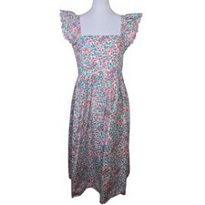 J.Crew Floral Ruffle Cap Sleeve Maxi Dress Square Neck Cotton Multicolor Size 12