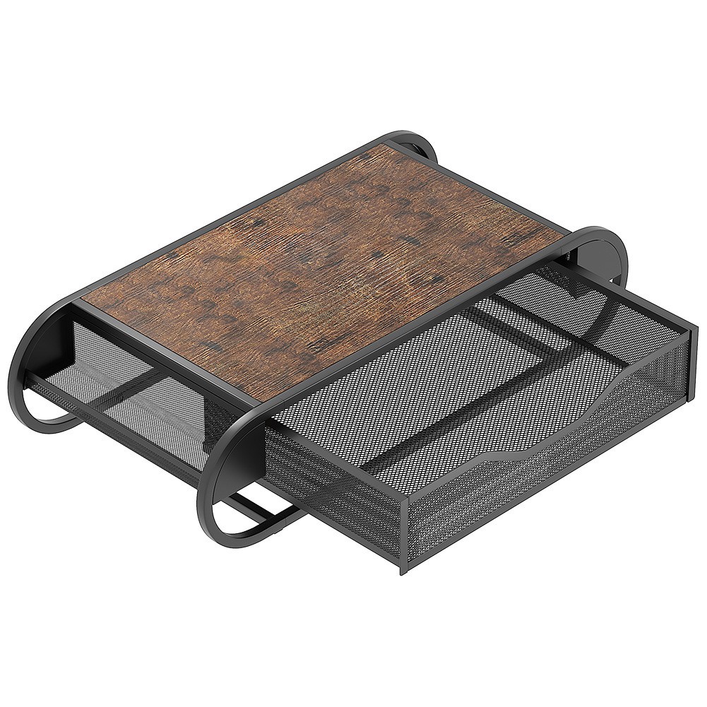 Coffee Machine Stand with Storage Drawer Carbon Steel Wood Desktop Organizer