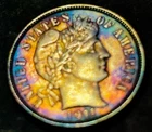 1911 Barber Silver Dime 10c High Grade UNC/BU Obverse Rainbow Toned