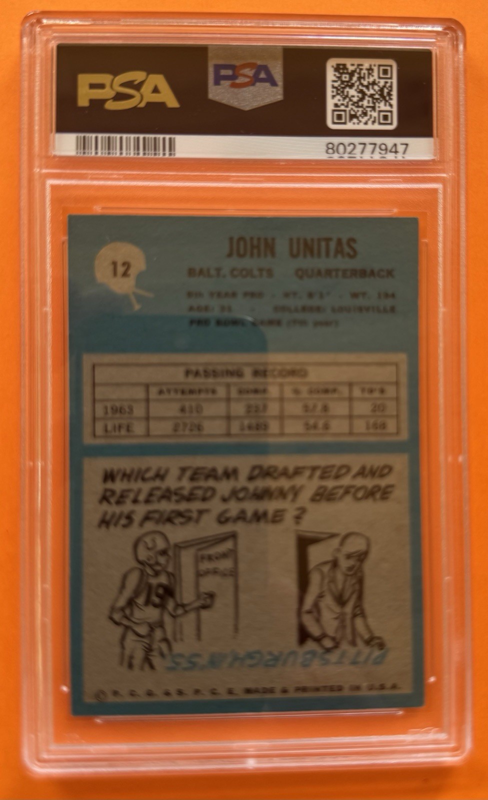 1964 Philadelphia - Johnny Unitas #12 view 4