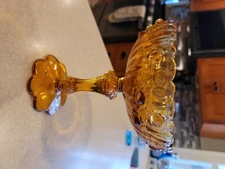 VINTAGE  FENTON AMBER PEDESTAL ROSE  COMPOTE