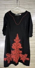Lilly Pulitzer Red ShaileneBlack Dress 3/4 Sleeve Coral Embroidery Beaded Sz 8