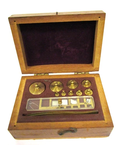 Antique Schaar Metric Laboratory Apothecary Scale Weight Set Wood Case