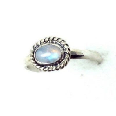 925 Sterling Silber Mondstein Kristall Ring Blau Feuer Handarbeit Schmuck