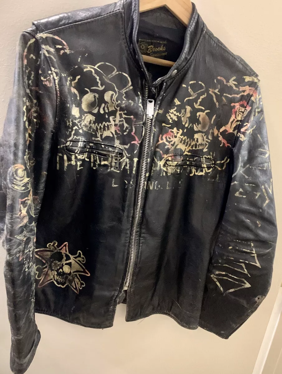 GREAT CHINA WALL Vintage Leather Brooks Motorcycle Jacket - Hand Painted Skulls