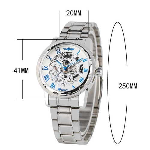 WINNER Fashion Men's Mechanical Steel Band Transparent Skeleton Wrist Watch - Picture 9 of 10