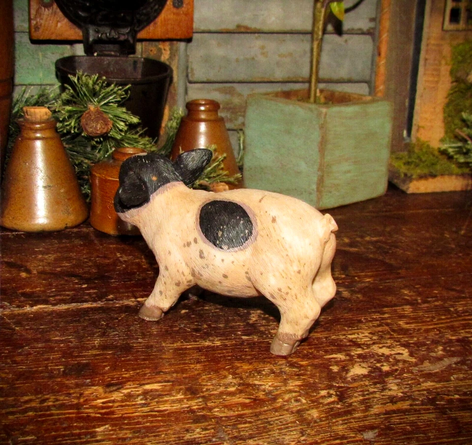 Primitive Vtg Style Resin Country Cottage Farm Barnyard Pig Hog (Head Right) - Image 3 of 4