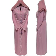 Women Pink Stone Works Abaya Jalabiya Arab Long Dress