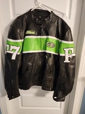 First Racing Men’s motorcycle leather jacket Green And Black Sz Xxl