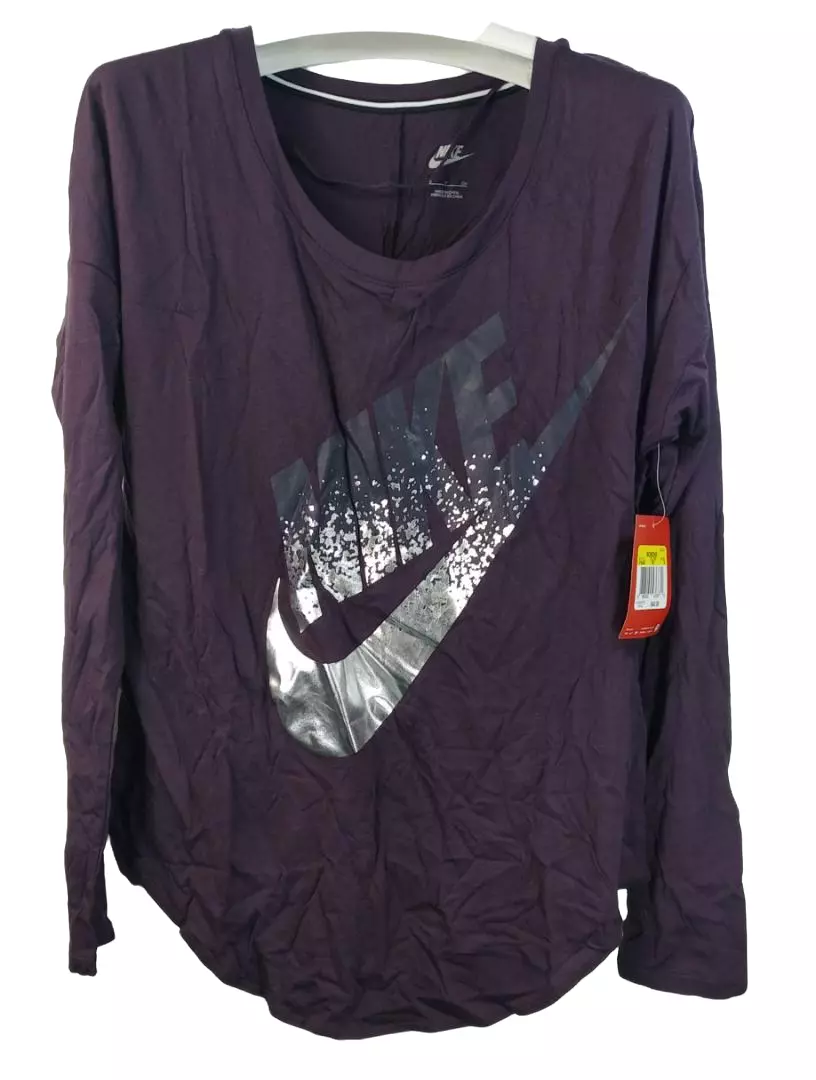 Nike Women&#039;s Signal Metallic Scoop Neck Long T-Shirt, Purple, Medium | eBay