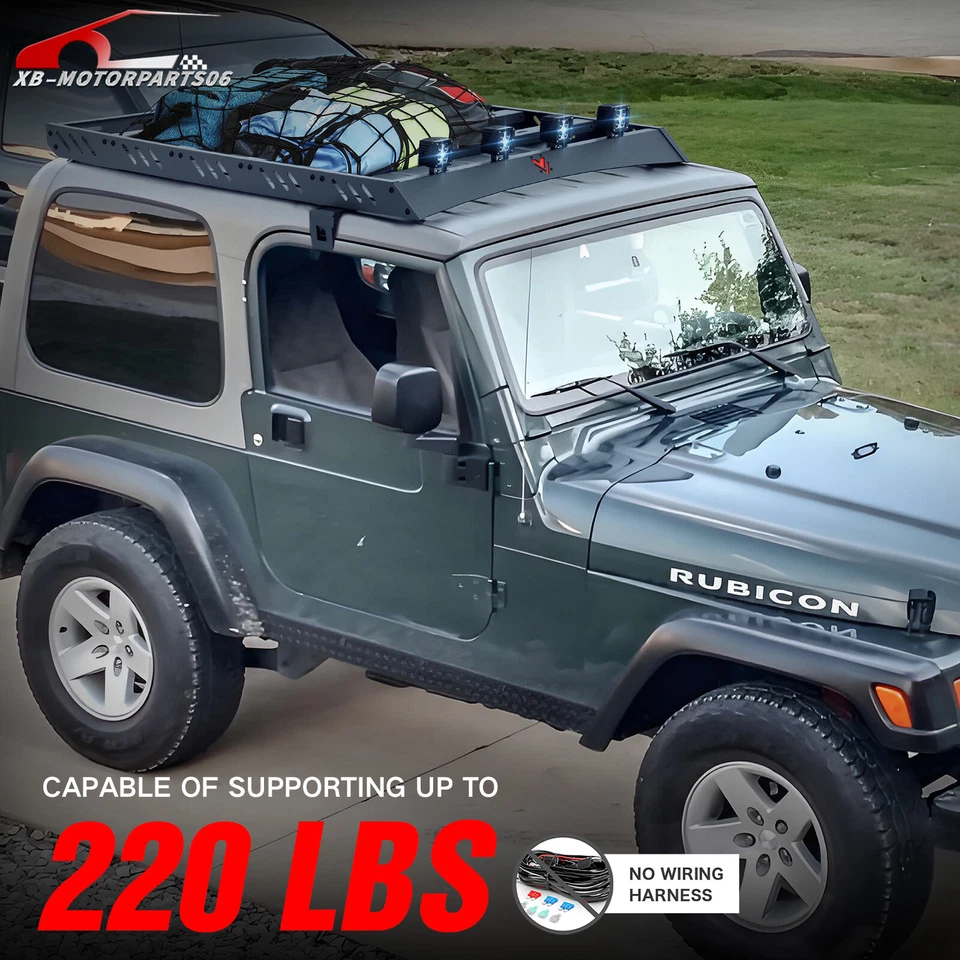 Roof Rack Cargo Basket Luggage For 1997-2006 Jeep Wrangler TJ 2 Doors Hardtop Foto 4 de 4