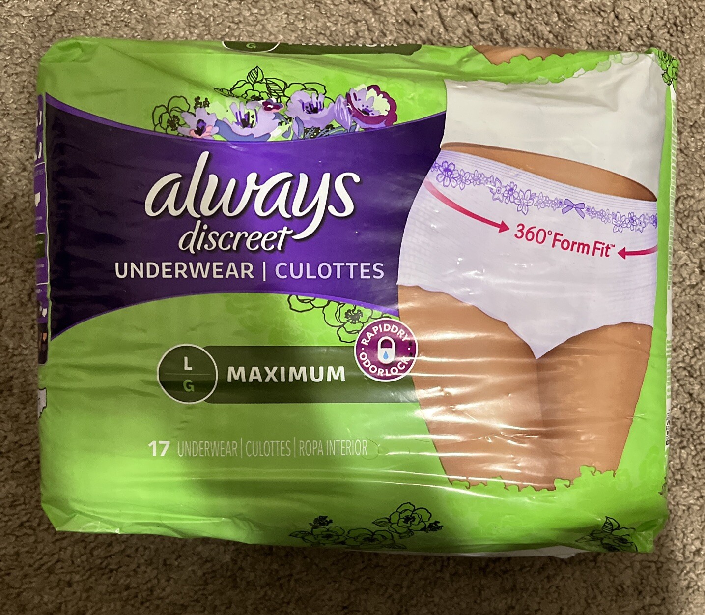 Always Discreet Adult Incontinence Underwear for Women, Size L 38”50
