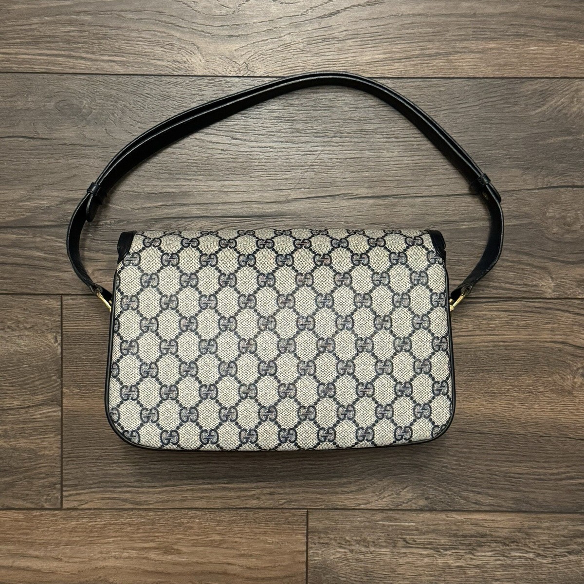Vintage Gucci Horsebit 1955 Shoulder Bag in Navy Blue Coated