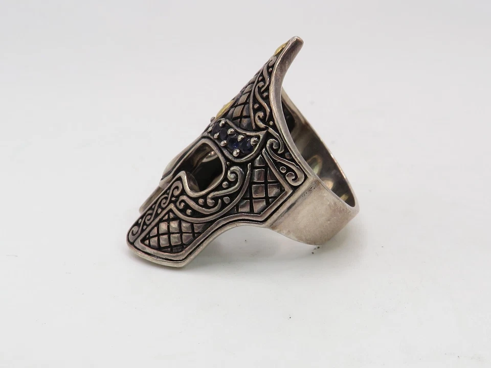 ANILLO CASCO ESPARTANO PLATA ESTERLINA 925 con detalles en oro amarillo de 18k y 8 amatistas* Foto 4 de 4