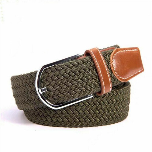 Waist Belt Elastic Woven Buckle Canvas Men's Stretch Braided Straps Waistband - Picture 20 of 26