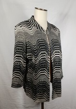 Ming Wang Cardigan Sweater Grey Black Studded 3/4 Sleeve Women's Size Medium