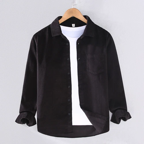 Mens Loose Long Sleeve Fall/Spring Corduroy Cotton Casual Lapel Work Shirt Tops - Imagen 24 de 29