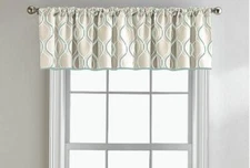 Geometric Ultra Modern Ogee Rod Pocket Valance, Aqua, Size: 50" W x 18" L  - NEW