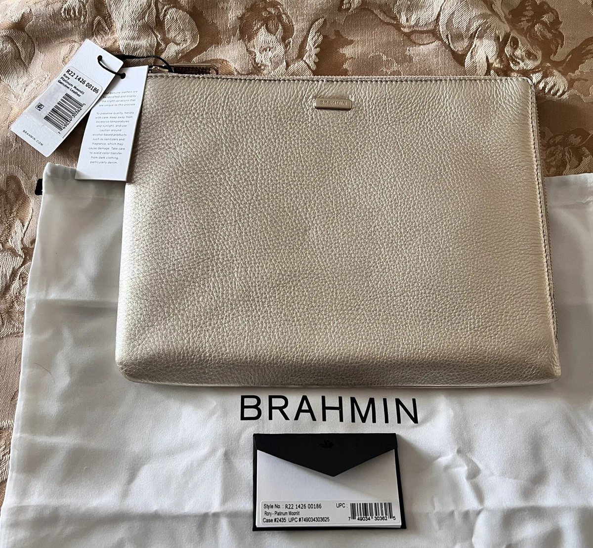 Brahmin Rory Commuter Clutch Platinum Moonlit Gold Smooth Leather NWT HTF