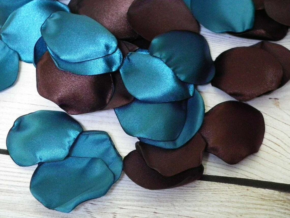 100 piece brown and teal satin rose petals, artificial flower petals - Image 2 of 3