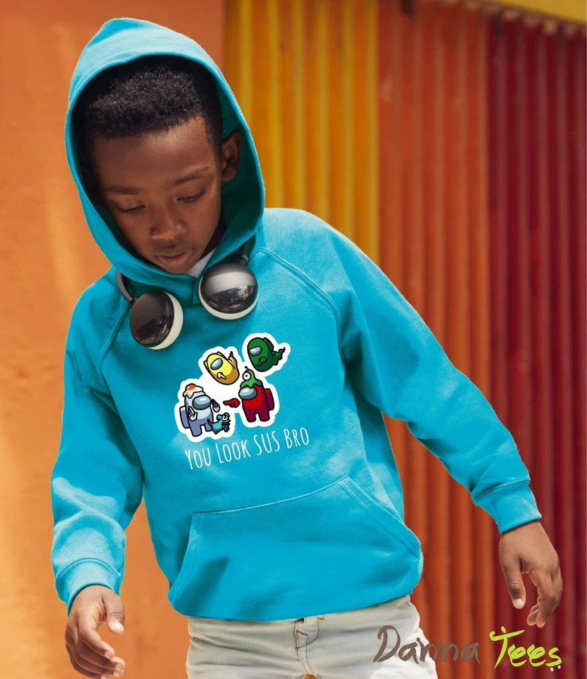 FRUIT OF THE LOOM/GILDAN/AWD Among Us ""You Look SUS Bro"" Kinder Hoodie Gaming Gamer YouTube