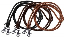 ROPING REINS 1 Piece Leather Braided with Scissor Snap Ends 7 ft Long