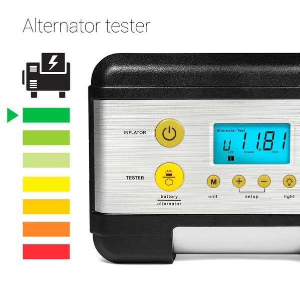 Compresor de aire inflador de neumáticos KC-K para automóviles con luz de emergencia y probador de batería Foto 3 de 4