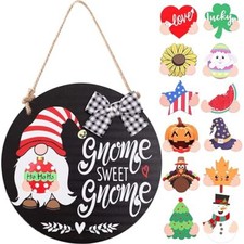 Interchangeable Seasonal Gnome Sweet Gnome Welcome Sign for Front Door Decor