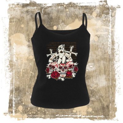 Spaghetti TOP - King Lucky-Pin-Up Girl / painted Skulls - Day of the line in S