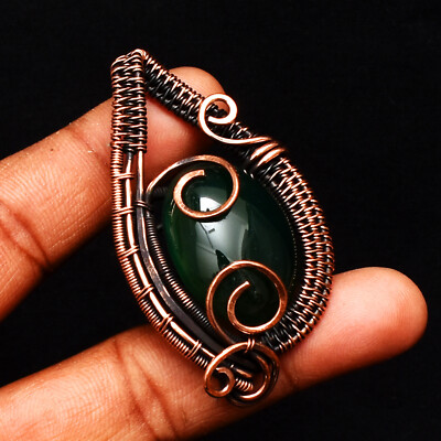 Green Onyx Copper Wire Wrapped Handmade Pendant Jewelry 2.4'' CP-211
