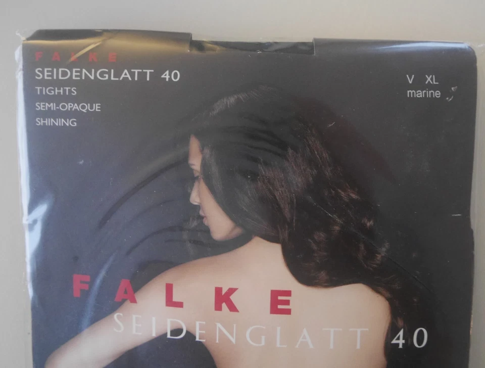 Nuevo y EMBALAJE ORIGINAL: ¡Mallas Falke Seidenglatt 40 Den! Talla V / XL! Azul marino (azul oscuro) Foto 2 de 3