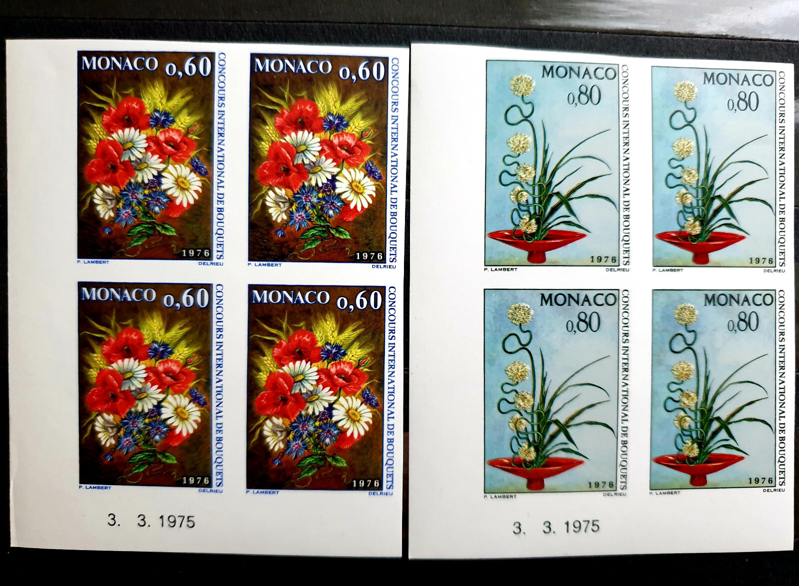 Monaco 1975 imperf MNH 8 Stamps 4 Full Sets in Quartblocks YT €108.00 ...