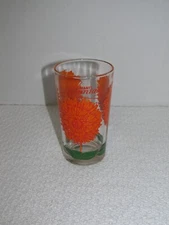 Boscul Peanut Butter Drinking Glass Tumbler Orange Giant Zinnias Flowers MCM VTG
