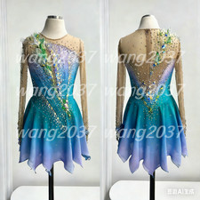Ice skating dress Competition Figure Skating Twirling Costume blue dyeing