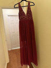 Lulus Women's Long Sleeveless Dress Cranberry, Size Small