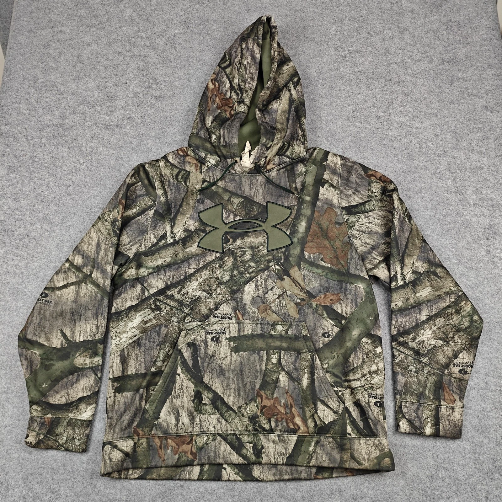 Under Armour Hoodie Mens Large Green Mossy Oak Camo ColdGear Fleece Pullover