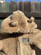 Eddie Bauer Kids 18M Quest Plush Fleece Bear Hooded Jacket Brown Zip Up