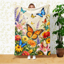 Monarch Butterfly Garden Coral Fleece Blanket