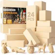 Basswood Carving Blocks 24PCS: Whittling Wood Blocks Wood Carving Kit with 3 ...