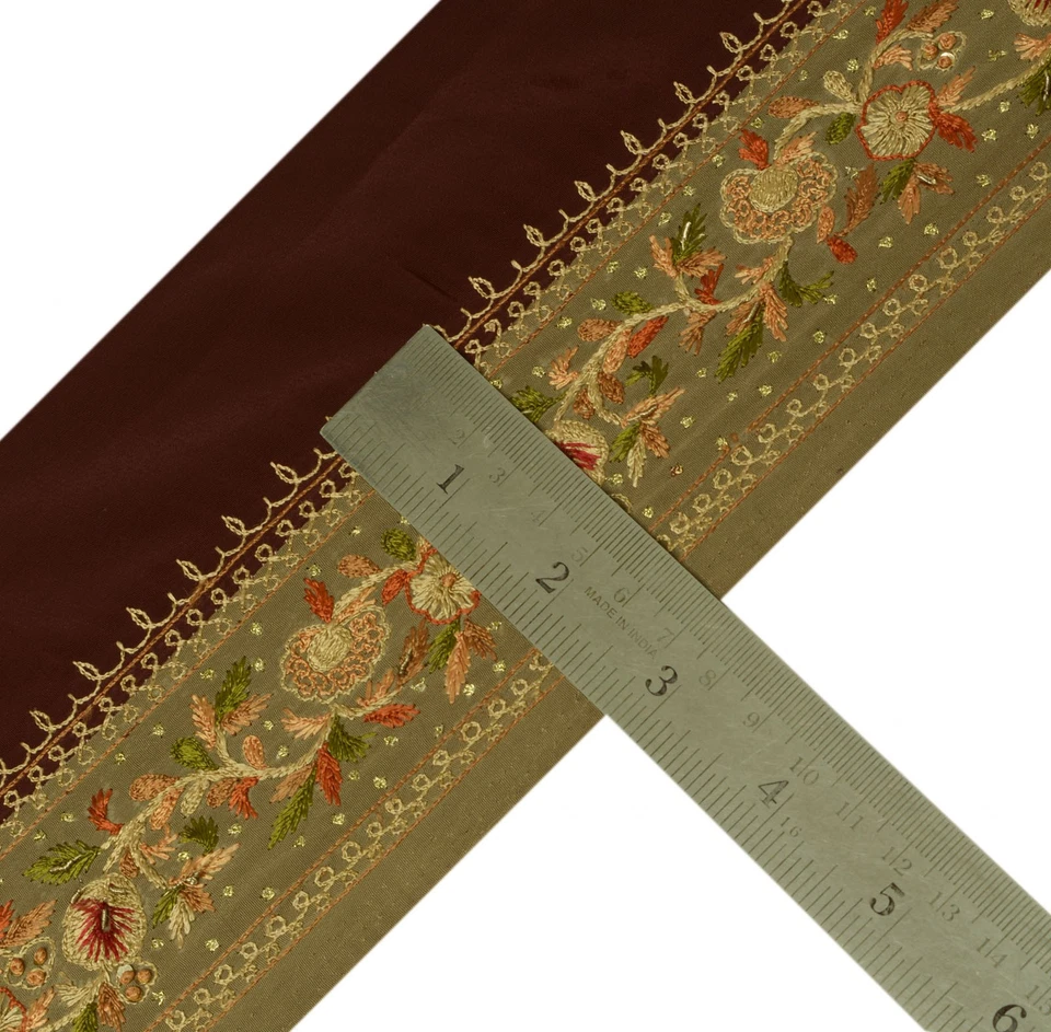 Sushila Vintage Saree Border Artesanato Indiano Guarnição de Costura Bordada à Mão Renda - Imagem 4 de 4