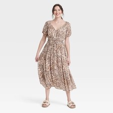 Women's Puff Short Sleeve Drop Tiered Midi A-Line Dress - Universal Thread