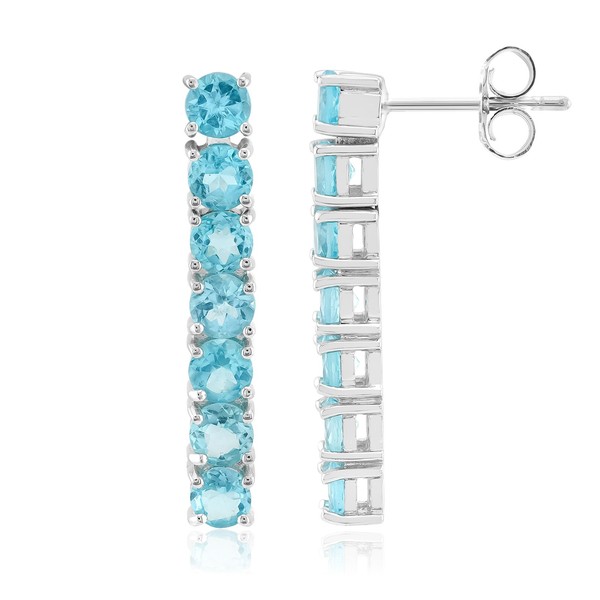 Cavill Blaue Apatit Ohrringe 2,86Ct Rund 925 Silber Rhodiniert Damen-image