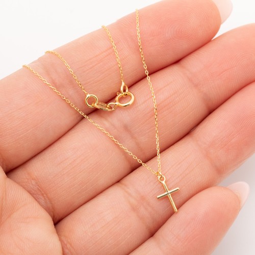 14K Mini Cross Necklace Yellow Gold