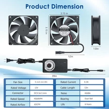 Small Axial Exhaust Fan 80Mm 12V DC Fan with AC Plug Dual Ball Bearings Air Fume