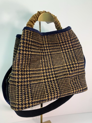 ViaMailBag Zermat Madras Navy Gold Jacquard Chenille Velvet Made In Italy Bag